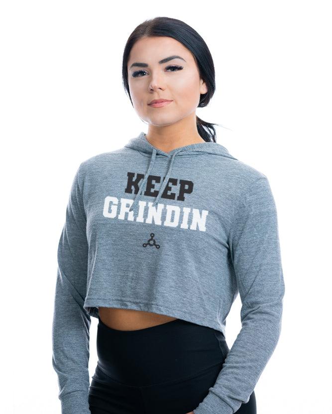 "Keep Grindin"- Women's Tri-Blend Cropped Hoodie - Twisted Gear, Inc.